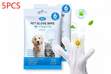 Pet glove wipes for dogs and cats, hypoallergenic, unscented, 5-piece pack