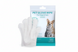 Pet glove wipe for dogs and cats, grooming mitt pack, shown with a corgi and a cat.