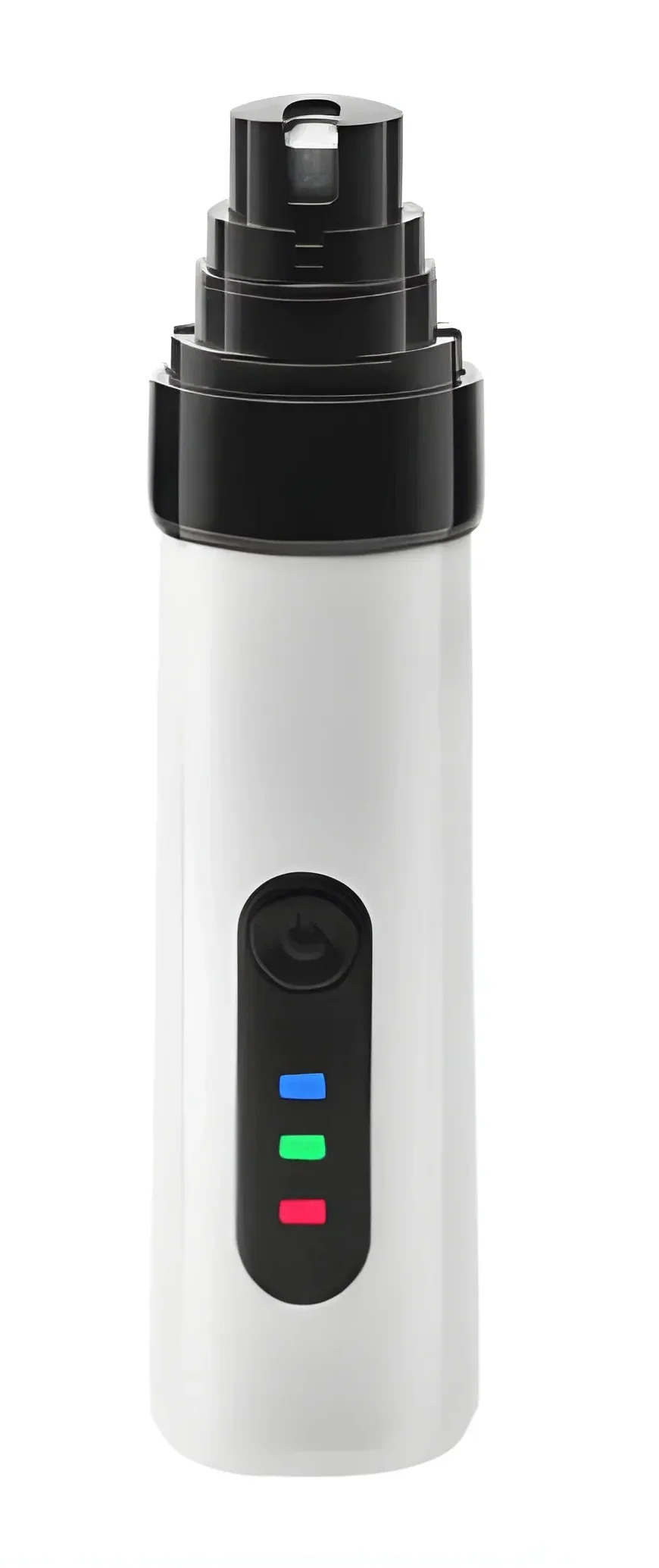 Electric pet nail grinder with LED indicators, black and white, for safe at-home grooming